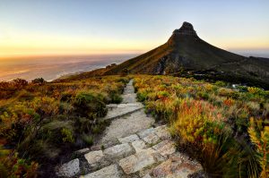 Sunset with hiking trail Lions Head. Cape Town Photo Tours