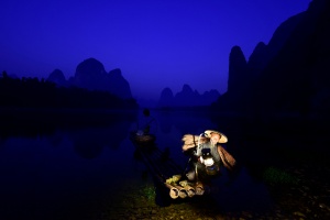 Guilin Cormorant Fisherman Blue Hour. China Photo Tour
