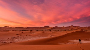 Photographer with Beautiful Sossusvlei Sunset. Namibia photo tours
